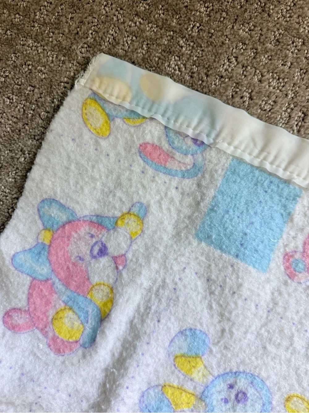 Vintage Baby Receiving Blanket Teddy Bear Bunny Pastel Pink Blue Security
